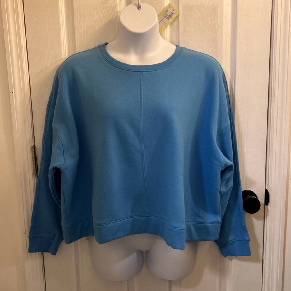 NWT All In Motion Women's Plus Size 1X Blue Fleece Cropped Crew Neck Sweatshirt